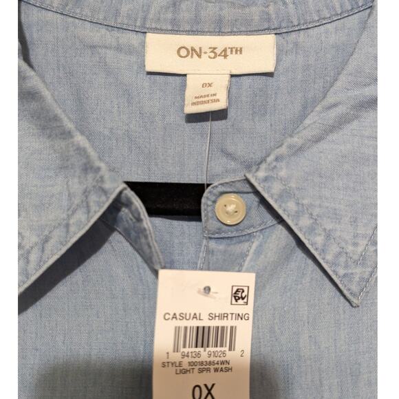 On 34th Women's Chambray Shirt Plus Size 0X Long Sleeve Casual Button Blue Top - Picture 10 of 16